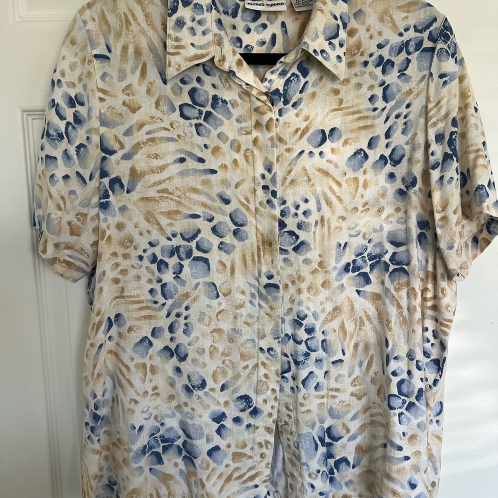 Alfred donner Blue and Tan Patterned Shirt size 16